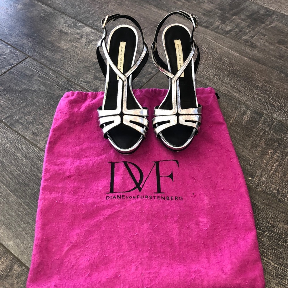 Diane von Furstenberg silver and black heels